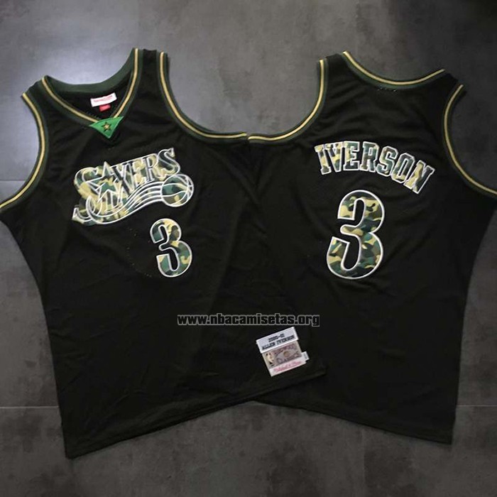 Camiseta Philadelphia 76ers Allen Iverson NO 3 Camuflaje Verde